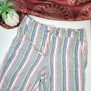 Per Se Linen Blend Shorts Striped Size Medium